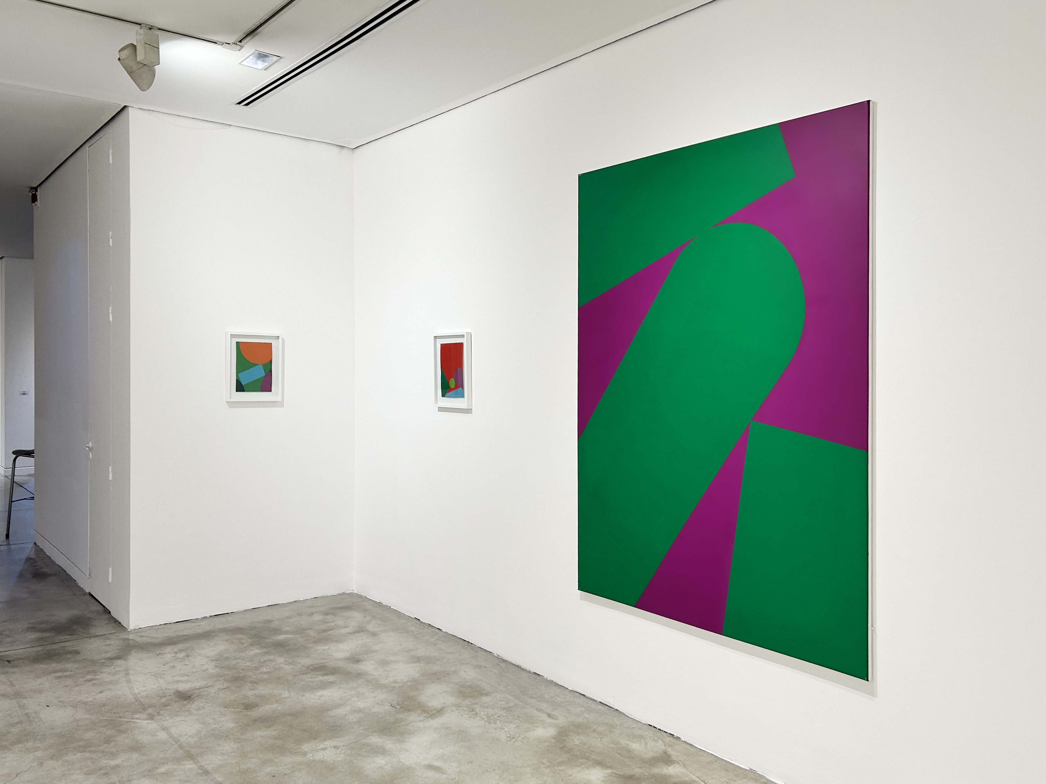 Vista de esquina con pintura verde y púrpura, Sala 7